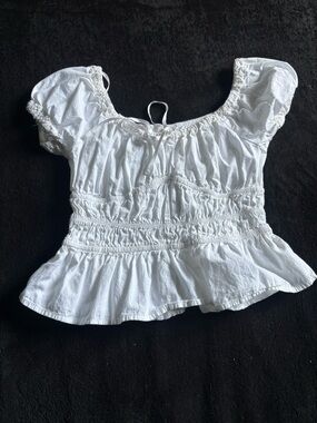 White Smocked Peplum Short Sleeve Top